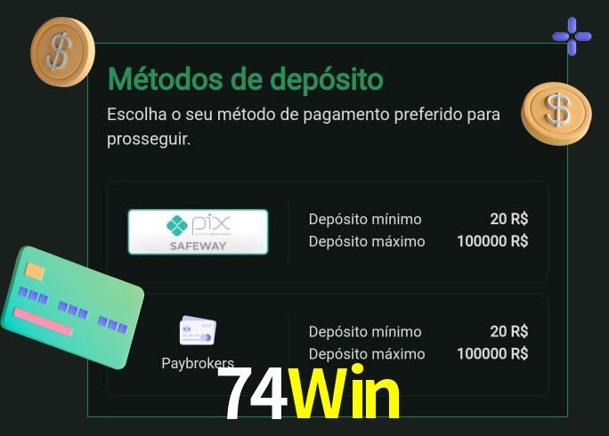 O cassino 74Win oferece uma grande variedade de métodos de pagamento